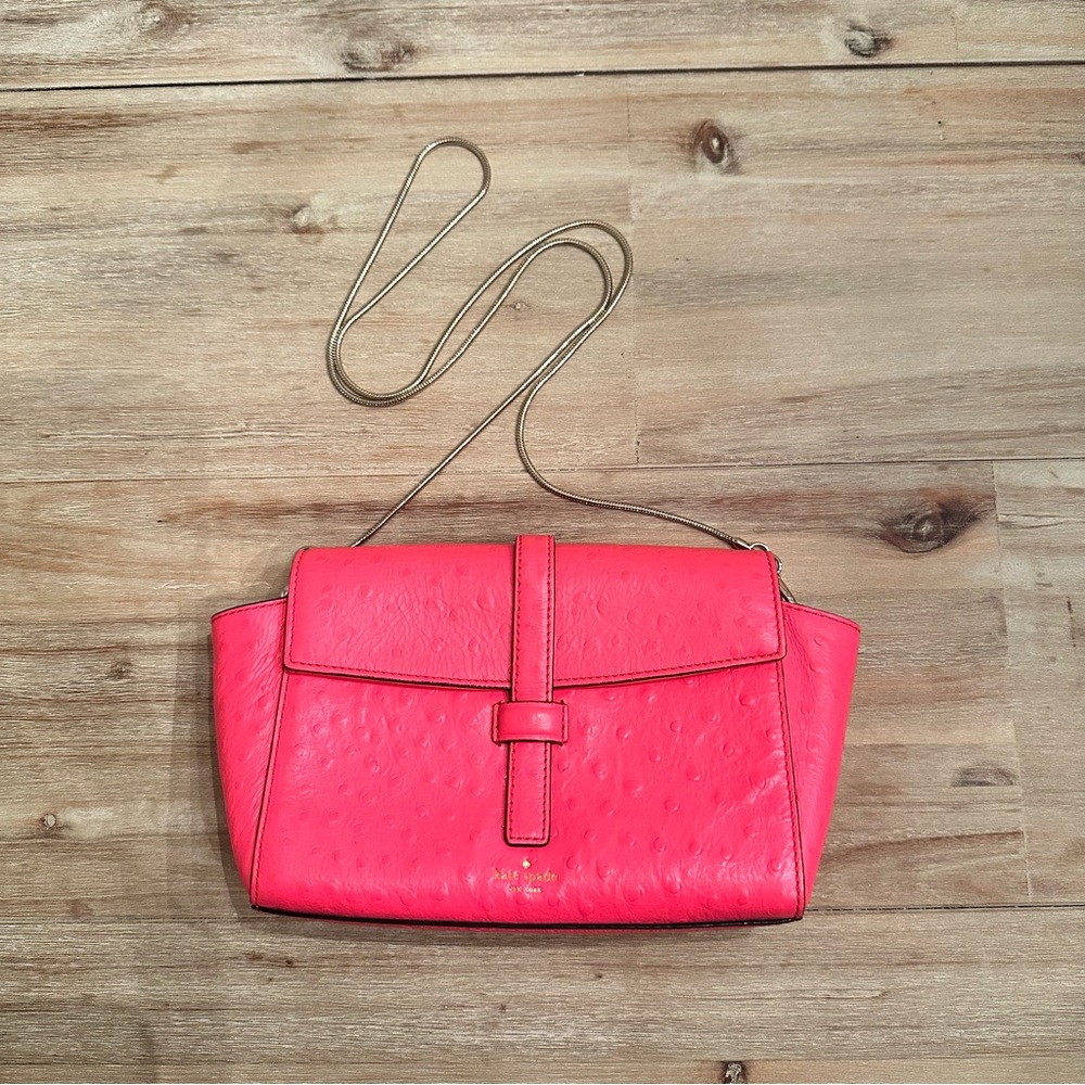 Kate Spade Riverside Street Ostrich Embossed Emmie Crossbody, Radish (Hot) Pink